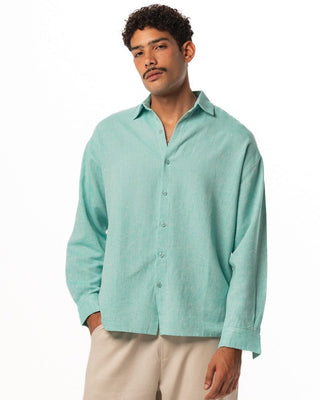 Turquoise Boyfriend Linen Shirt Boyfriend Shirt IN YOUR SHOE 