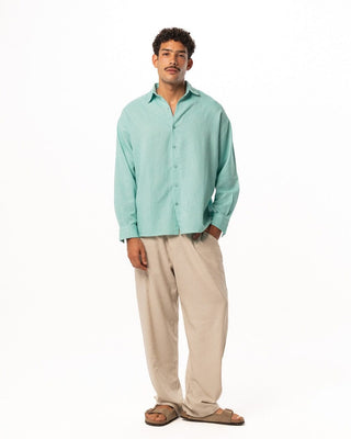 Turquoise Boyfriend Linen Shirt Boyfriend Shirt IN YOUR SHOE 