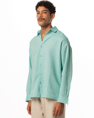 Turquoise Boyfriend Linen Shirt Boyfriend Shirt IN YOUR SHOE 