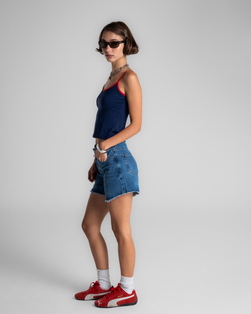 Unfinished Dark Blue Denim Shorts Denim Short IN YOUR SHOE 34 
