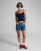 Unfinished Dark Blue Denim Shorts