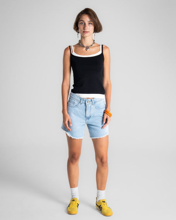Unfinished Light Blue Denim Shorts