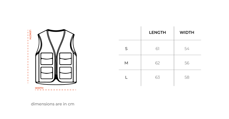 Rashash Cargo Vest size chart