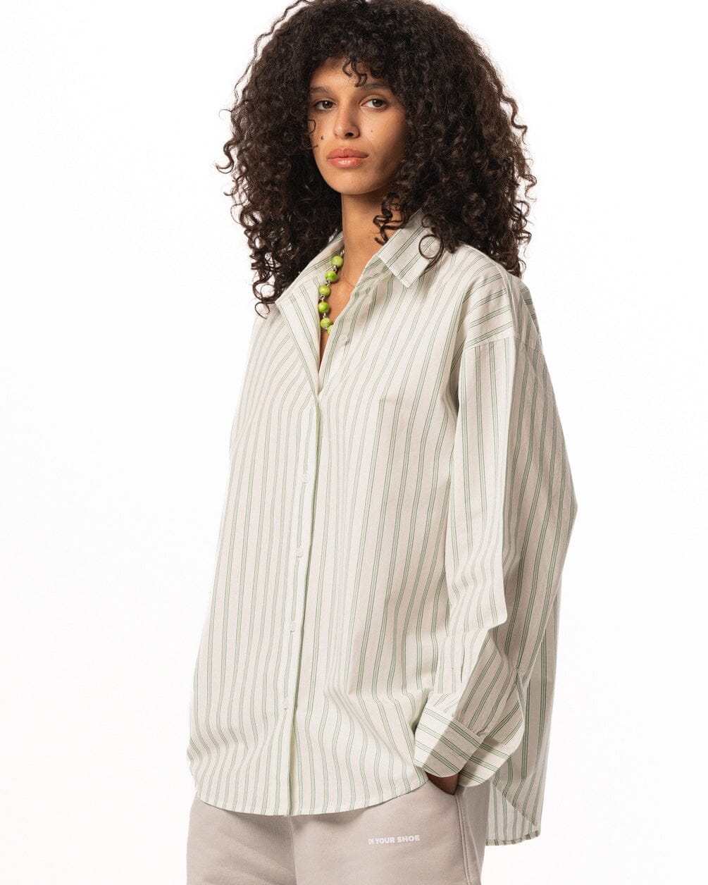 White and Green Striped Oversized Shirt Oversized Shirts IN YOUR SHOE XL 