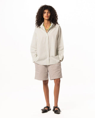 White and Green Striped Oversized Shirt Oversized Shirts IN YOUR SHOE S 