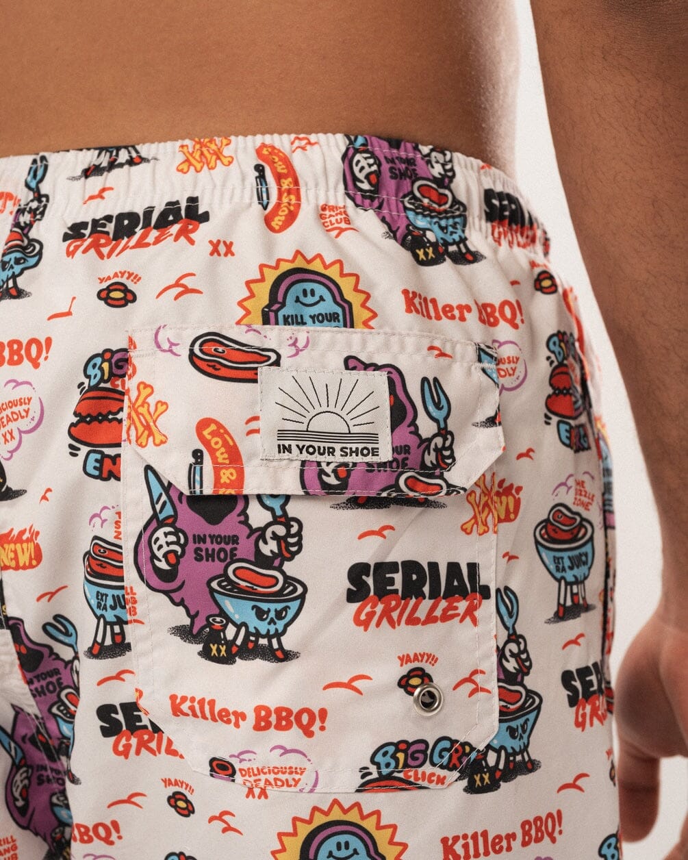 White Serial Griller Swim Shorts Swim Shorts IN YOUR SHOE 