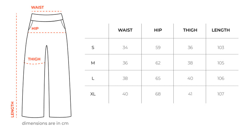 Powder Pink Washed Wide Leg Swants size chart