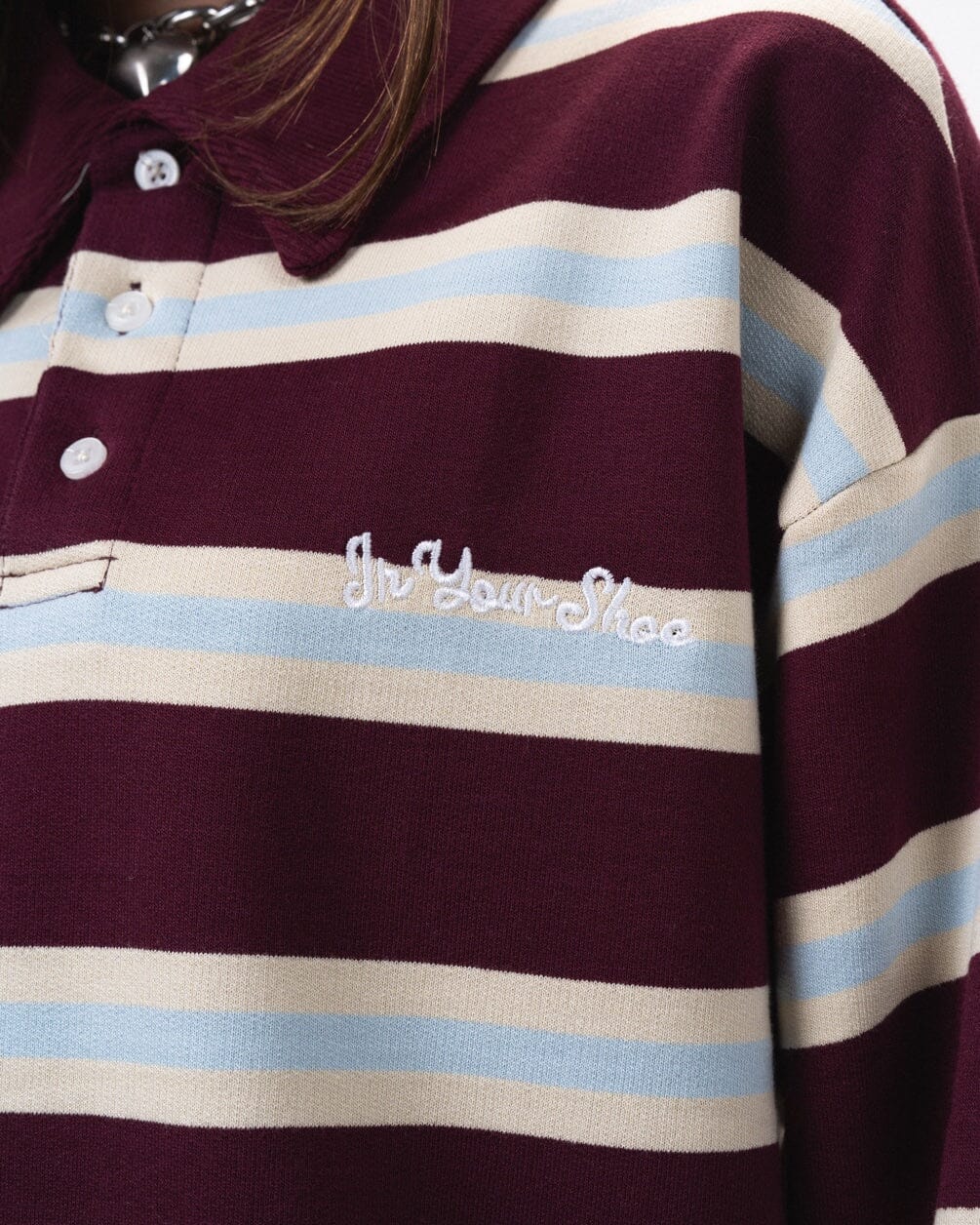 Wine Multicolor Striped Boxy Rugby Polo Polo T-Shirts IN YOUR SHOE 