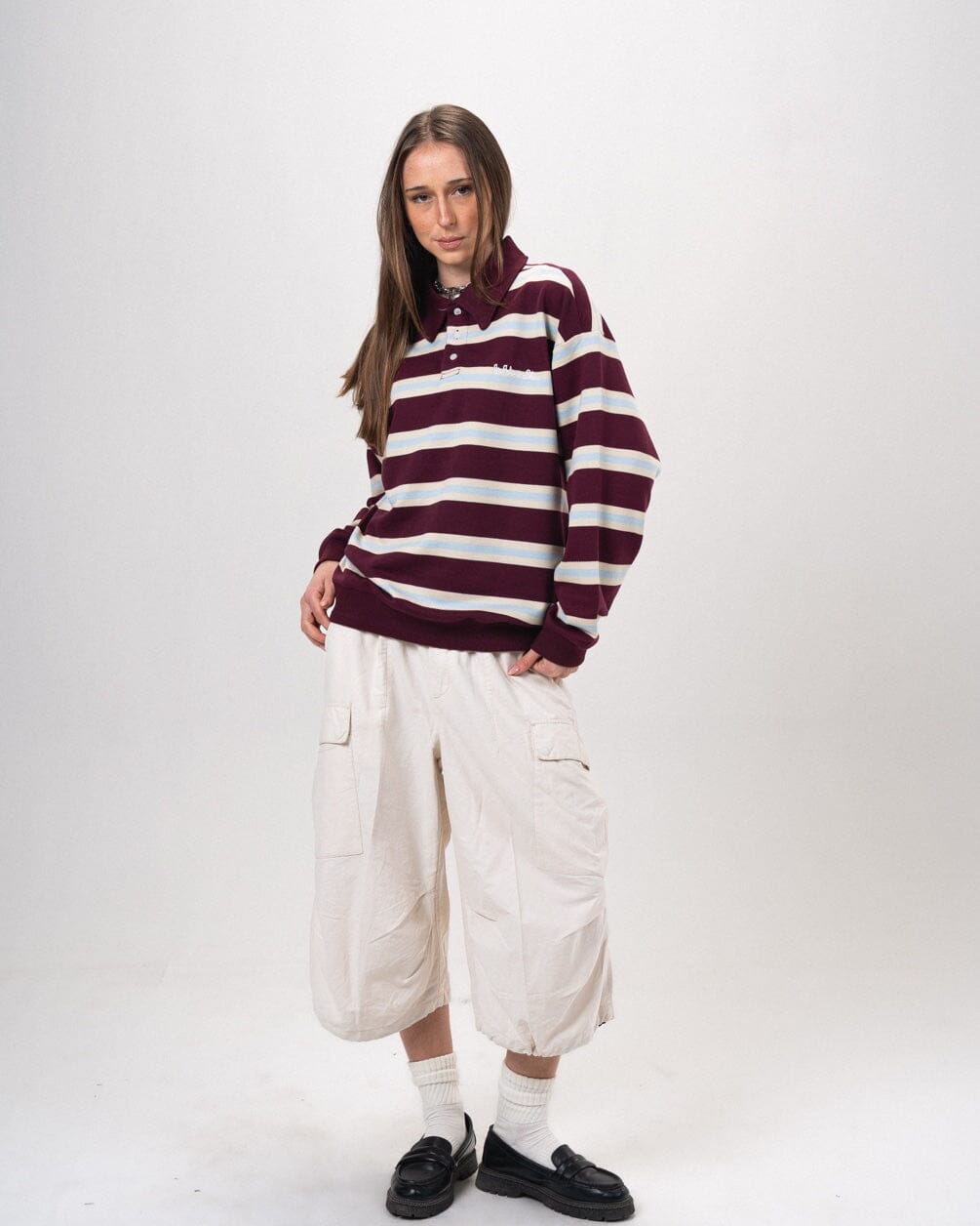 Wine Multicolor Striped Boxy Rugby Polo Polo T-Shirts IN YOUR SHOE 