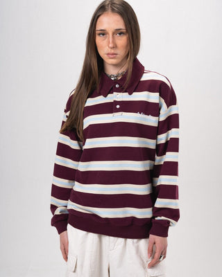 Wine Multicolor Striped Boxy Rugby Polo Polo T-Shirts IN YOUR SHOE M 