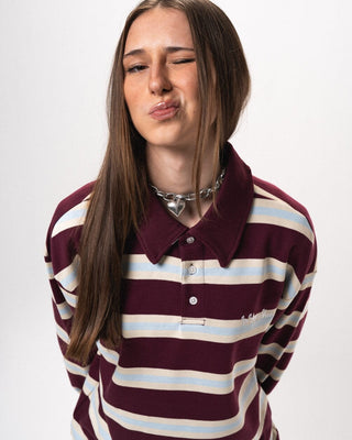 Wine Multicolor Striped Boxy Rugby Polo Polo T-Shirts IN YOUR SHOE XL 