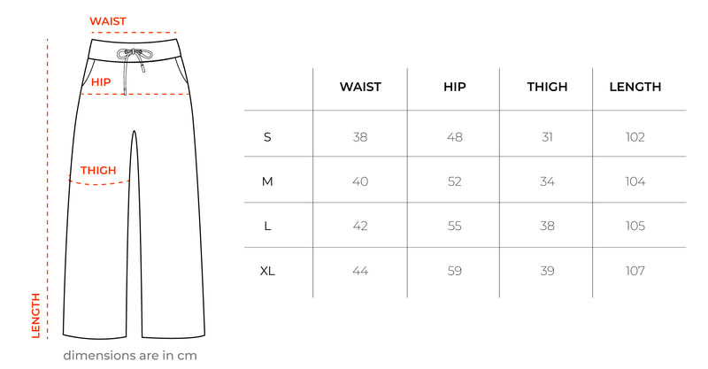 Female Purple Straight Terry Pants size chart