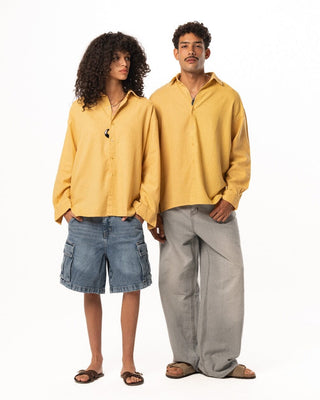 Yellow Boyfriend Linen Shirt Boyfriend Shirt IN YOUR SHOE S 