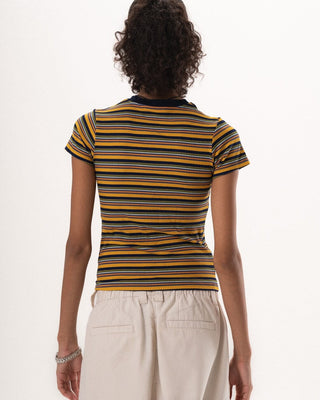 Yellow & Navy Striped Short Sleeve Top Tops IN YOUR SHOE L 