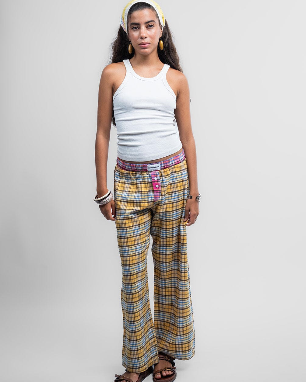 Yellow Pink Multicolor Plaid Boxer Pants Boxer Pants IN YOUR SHOE S 
