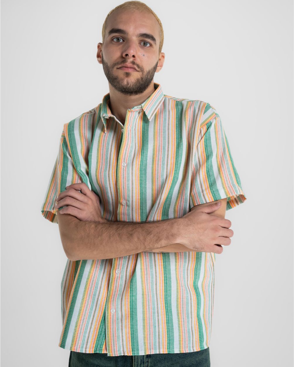 Yellow Striped Colorful Short Sleeve Shirt Short Sleeve Shirt IN YOUR SHOE L 