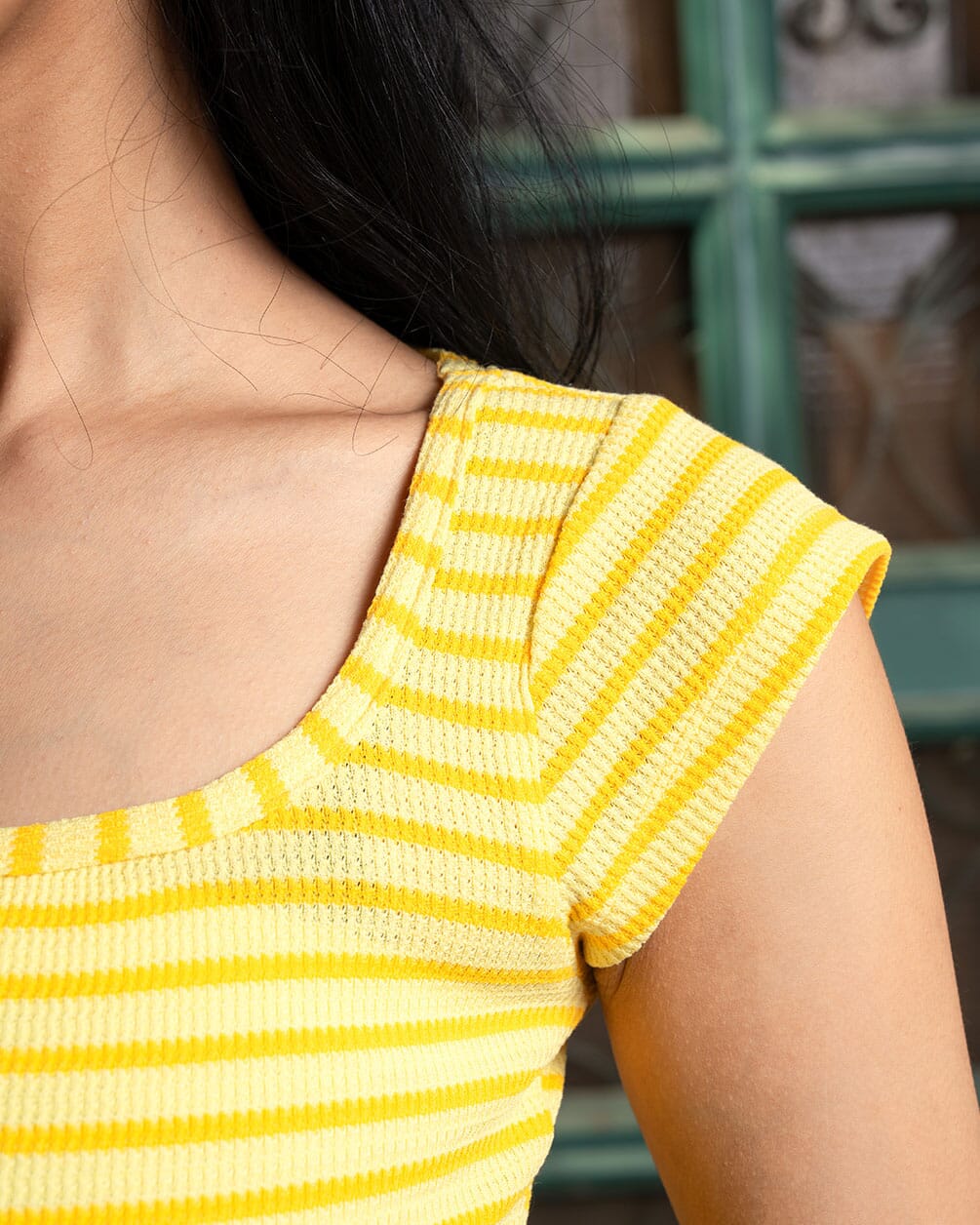 Yellow Stripped Square Neck Top Tops IN YOUR SHOE 