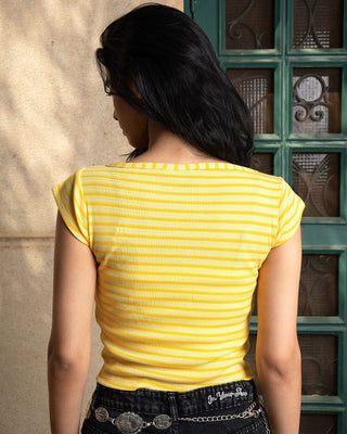 Yellow Stripped Square Neck Top Tops IN YOUR SHOE 