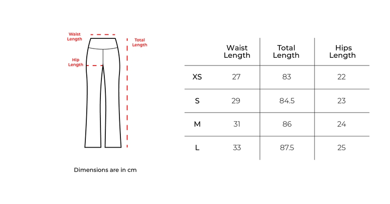 Black Yoga Pants size chart
