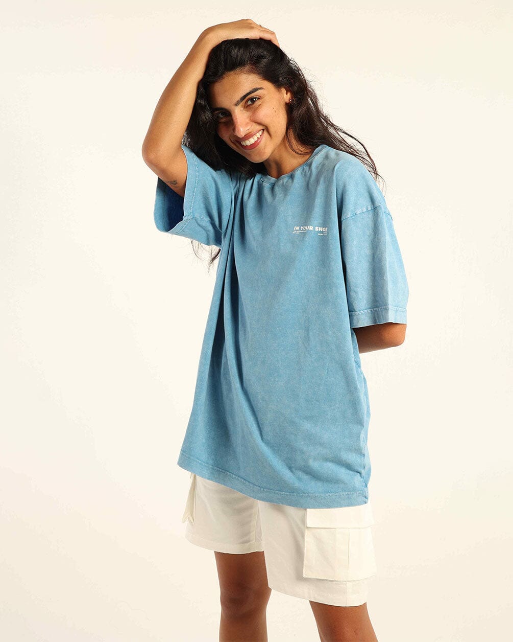 Baby Blue Acid Washed Oversized Tee Washed Oversized Tee IN YOUR SHOE S 