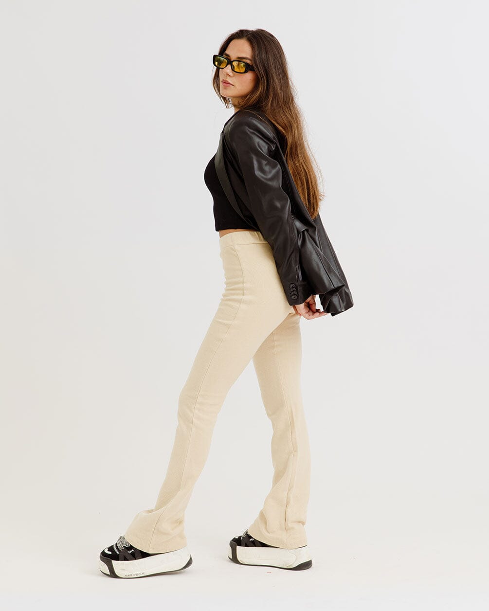 Beige Flare Pants Flare Pants IN YOUR SHOE M 