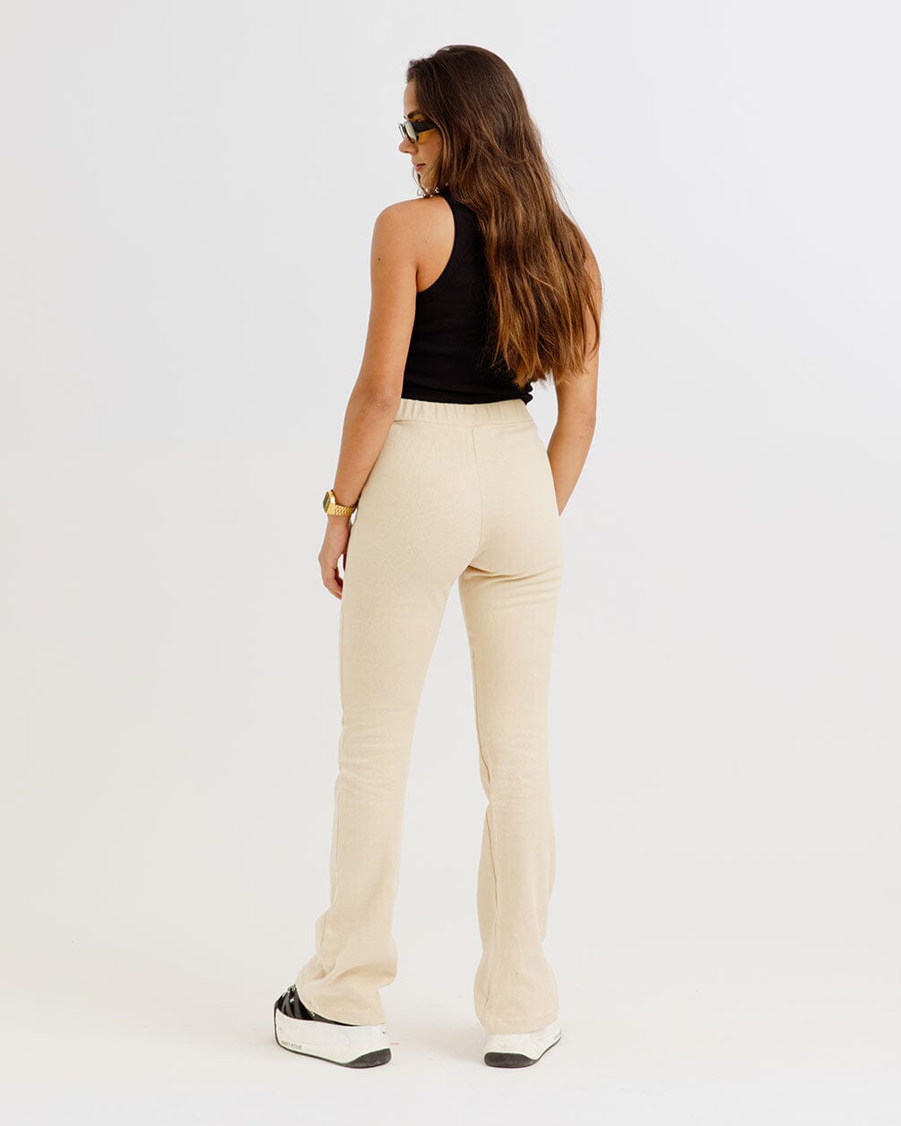 Beige Flare Pants Flare Pants IN YOUR SHOE L 