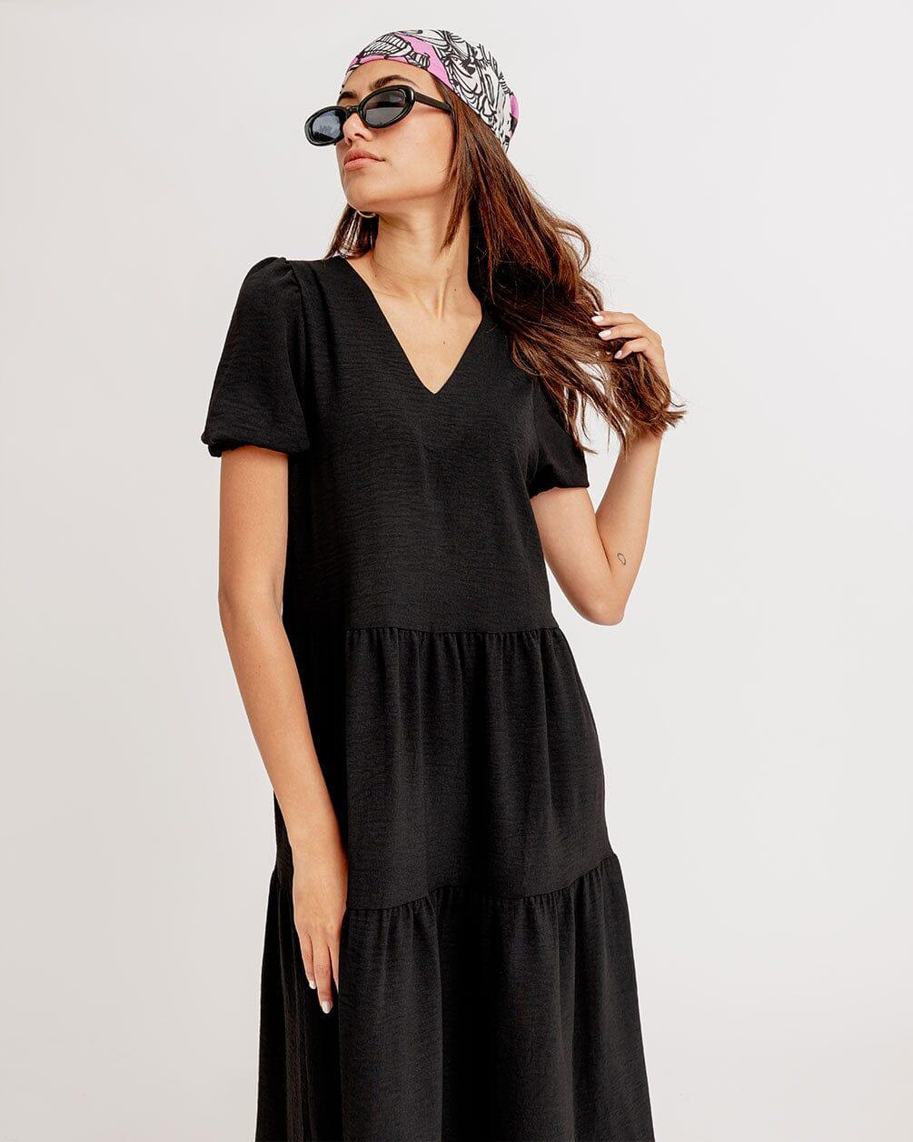Black Ruffled Midi Dress Women Dress IN YOUR SHOE 