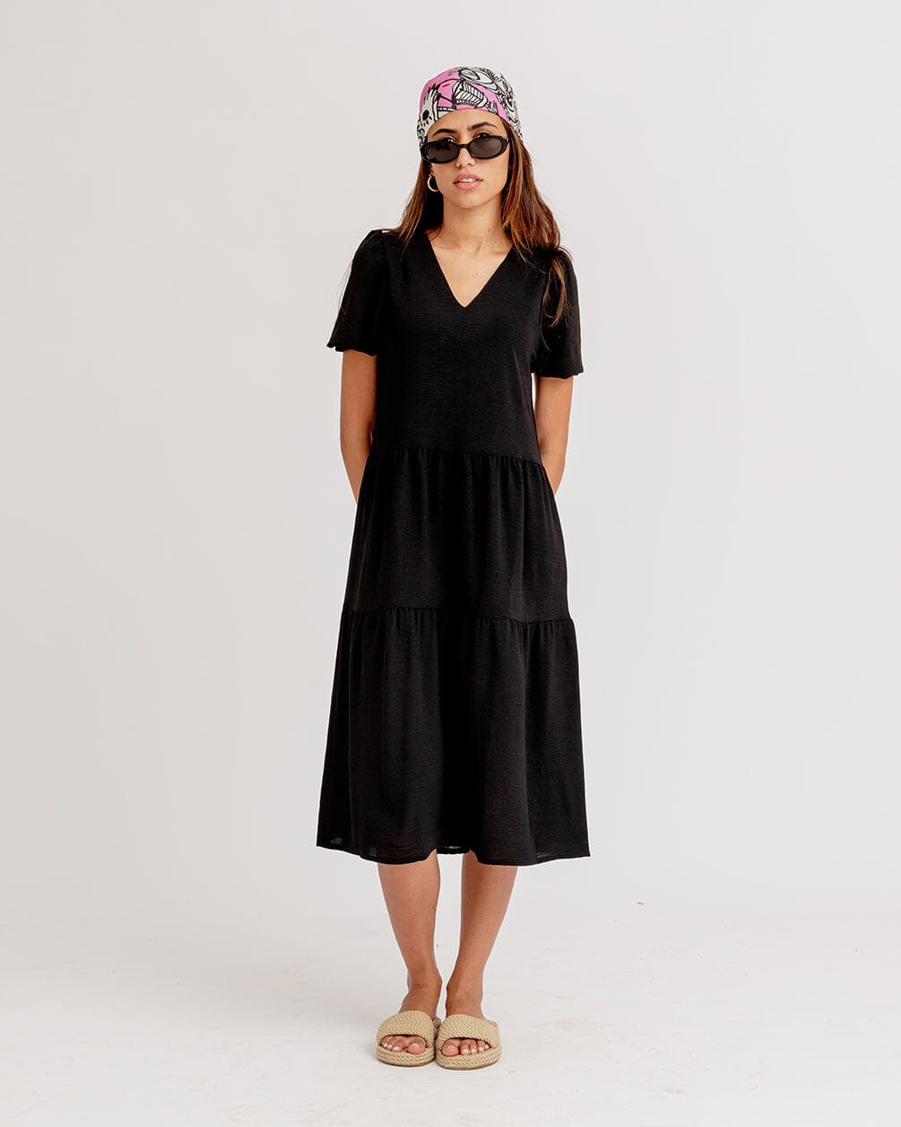 Black Ruffled Midi Dress Women Dress IN YOUR SHOE 