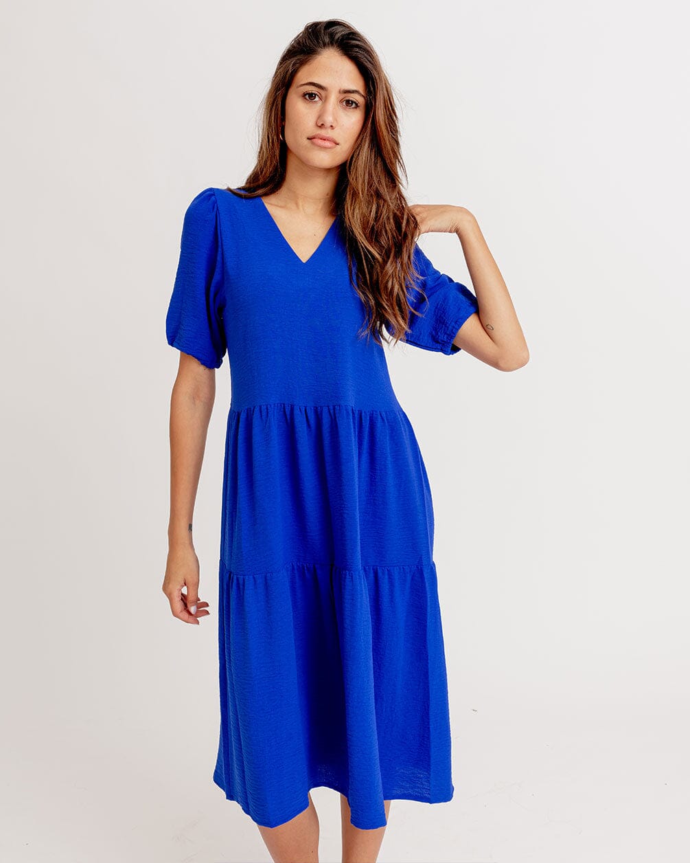 Blue Ruffled Midi Dress