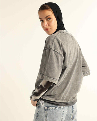 Grey Acid Washed Oversized Tee Washed Oversized Tee IN YOUR SHOE XL 