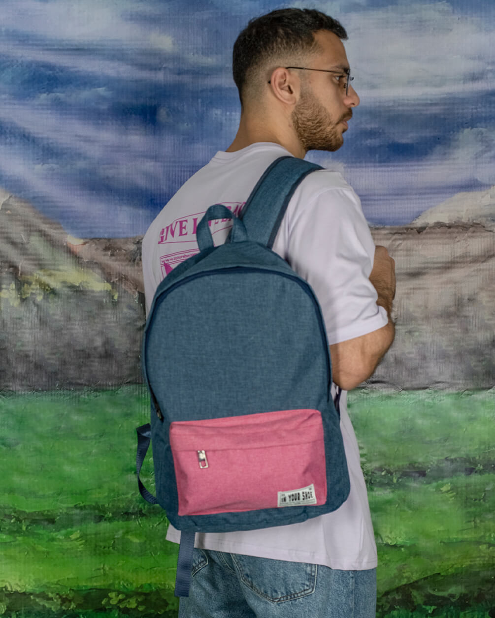 Navy Blue x Pink Backpack Backpacks IN YOUR SHOE 