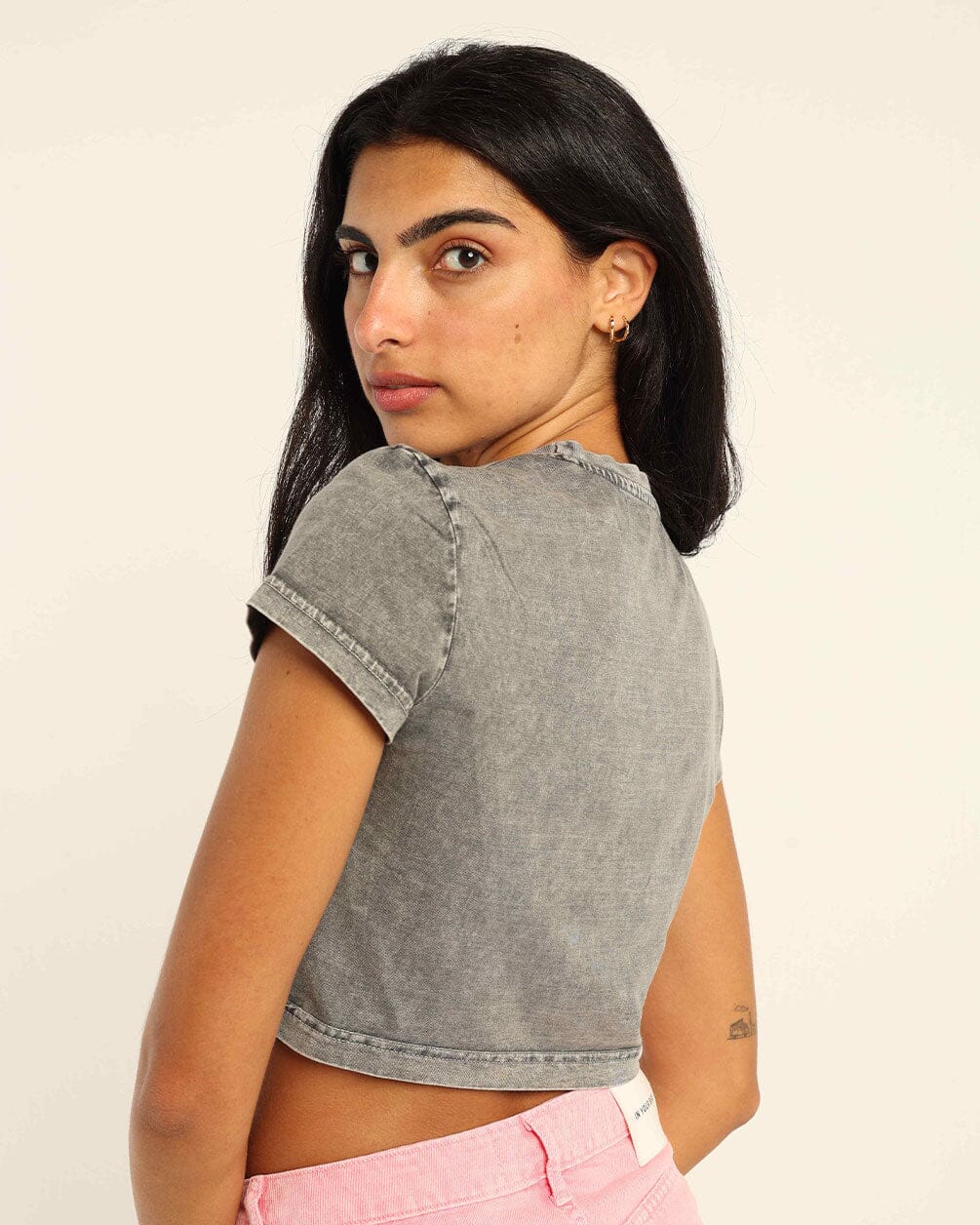 Not Your Baby Cropped Washed Tee Statement Cropped Tee IN YOUR SHOE L 