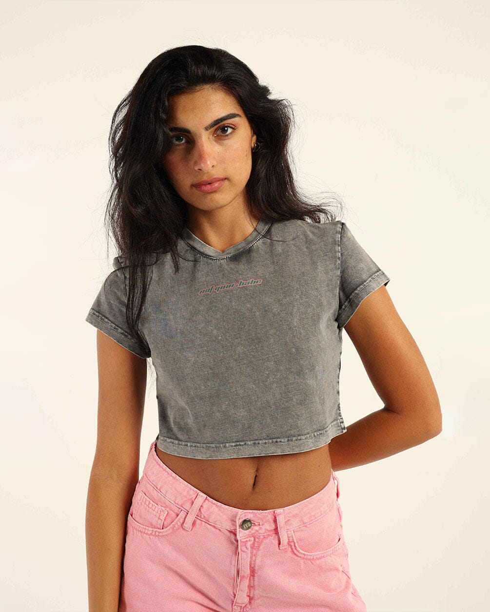 Not Your Baby Cropped Washed Tee Statement Cropped Tee IN YOUR SHOE S 