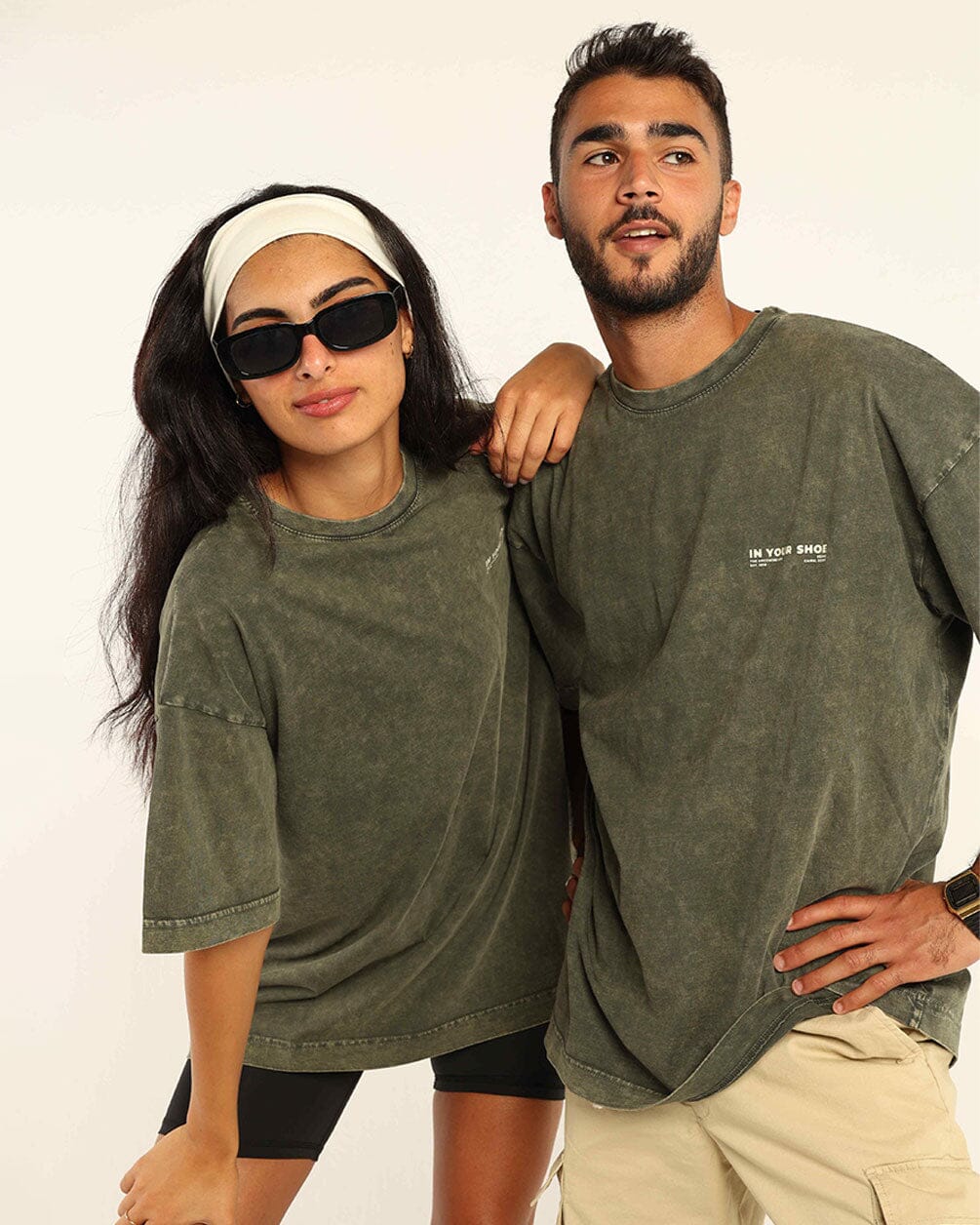 Olive Green Acid Washed Oversized Tee Washed Oversized Tee IN YOUR SHOE XS 