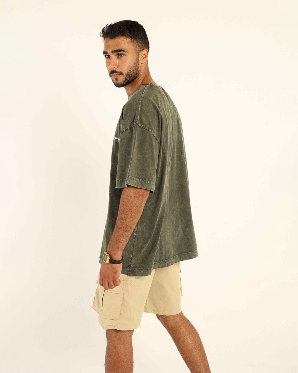 Olive Green Acid Washed Oversized Tee Washed Oversized Tee IN YOUR SHOE L 