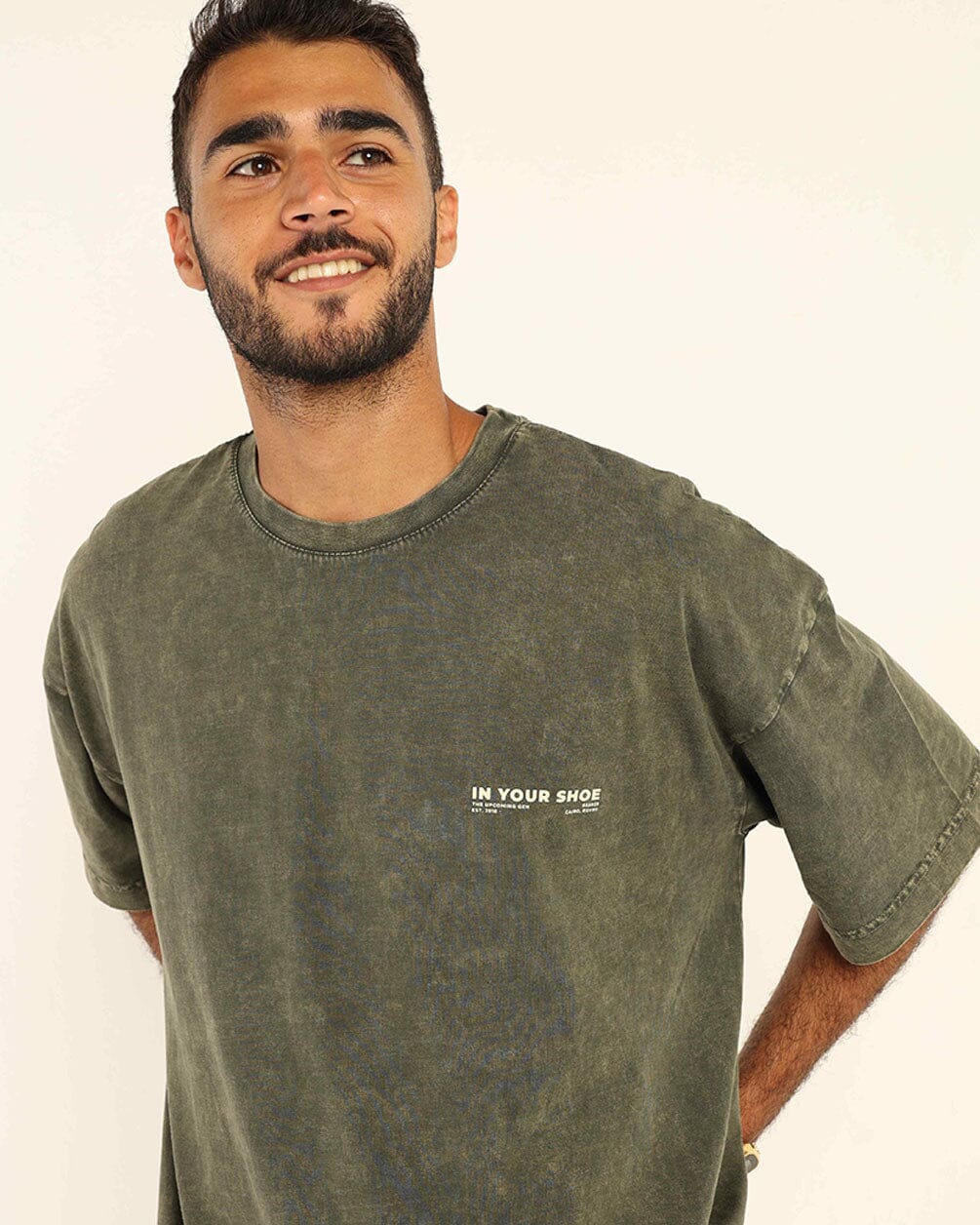 Olive Green Acid Washed Oversized Tee Washed Oversized Tee IN YOUR SHOE XS 