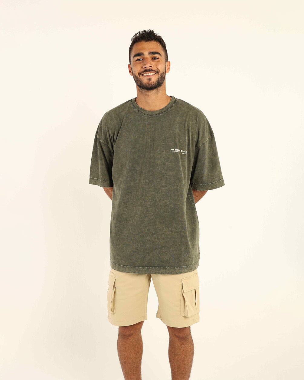 Olive Green Acid Washed Oversized Tee Washed Oversized Tee IN YOUR SHOE M 