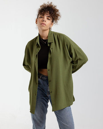 Olive Green Oversized Shirt Women Shirts IN YOUR SHOE 