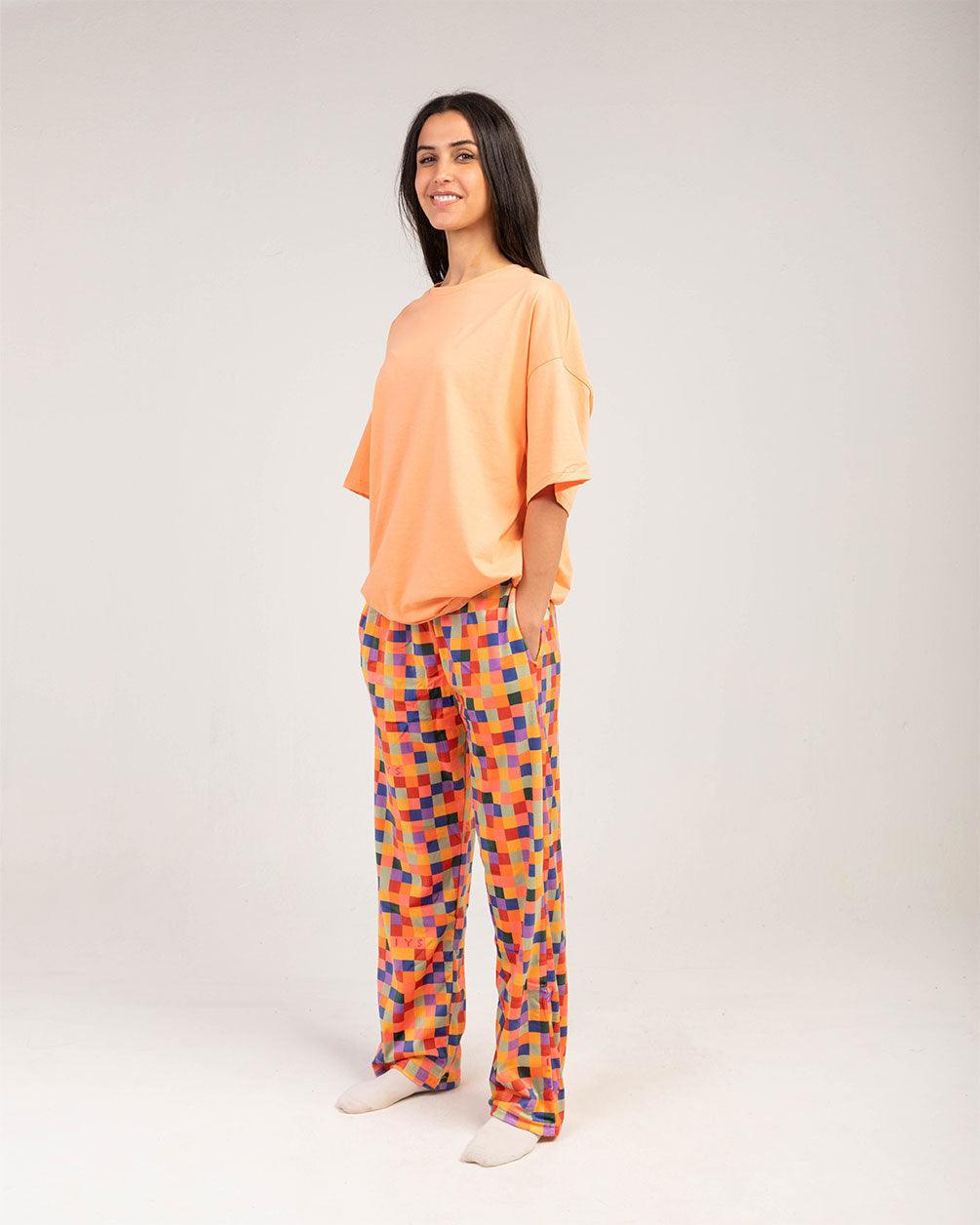Orange Pixels - Fluffy Pjoys Winter Pjoys IN YOUR SHOE M 