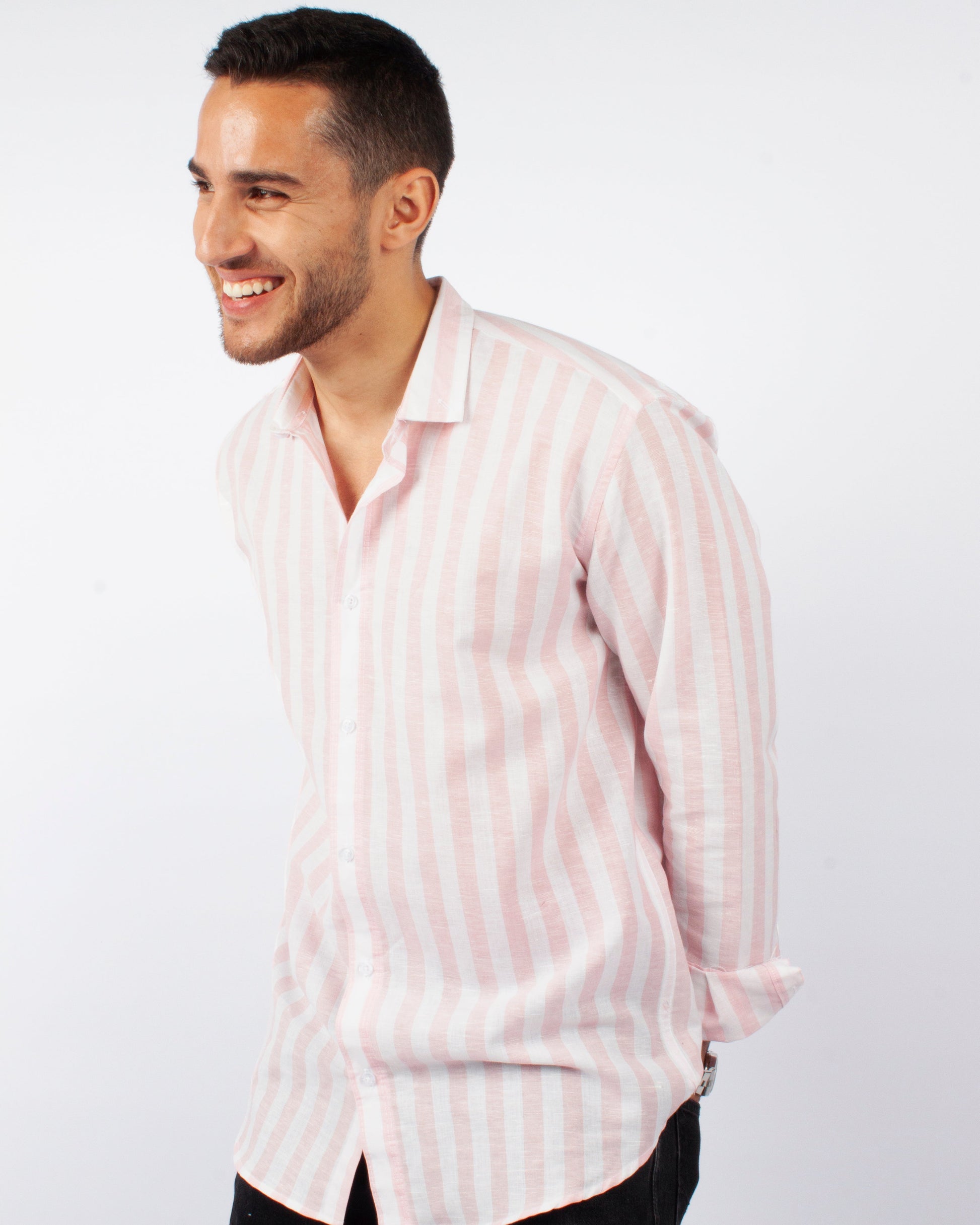 Pink Striped Linen Shirts Men Shirts IN YOUR SHOE 